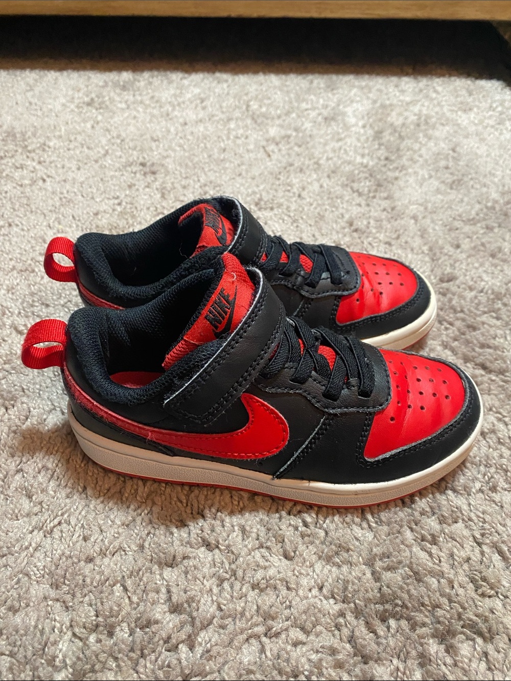 Nike Court Borough Black and Red Low-Top Sneakers with Hook-and-Loop Strap